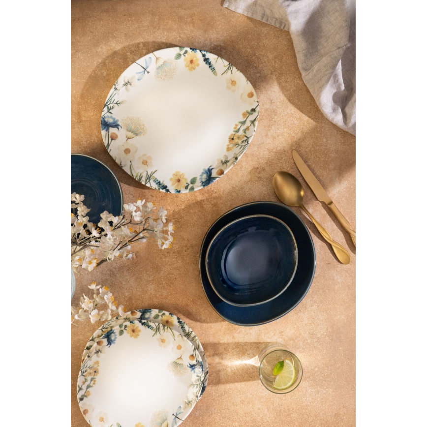 Set de masă 24 piese multicolor/albastru/porțelan