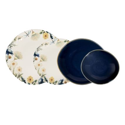 Set de masă 24 piese multicolor/albastru/porțelan