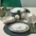 Set de masă, 24 piese, porțelan, alb/albastru