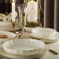 Set de masă 24 piese, porțelan, alb/auriu