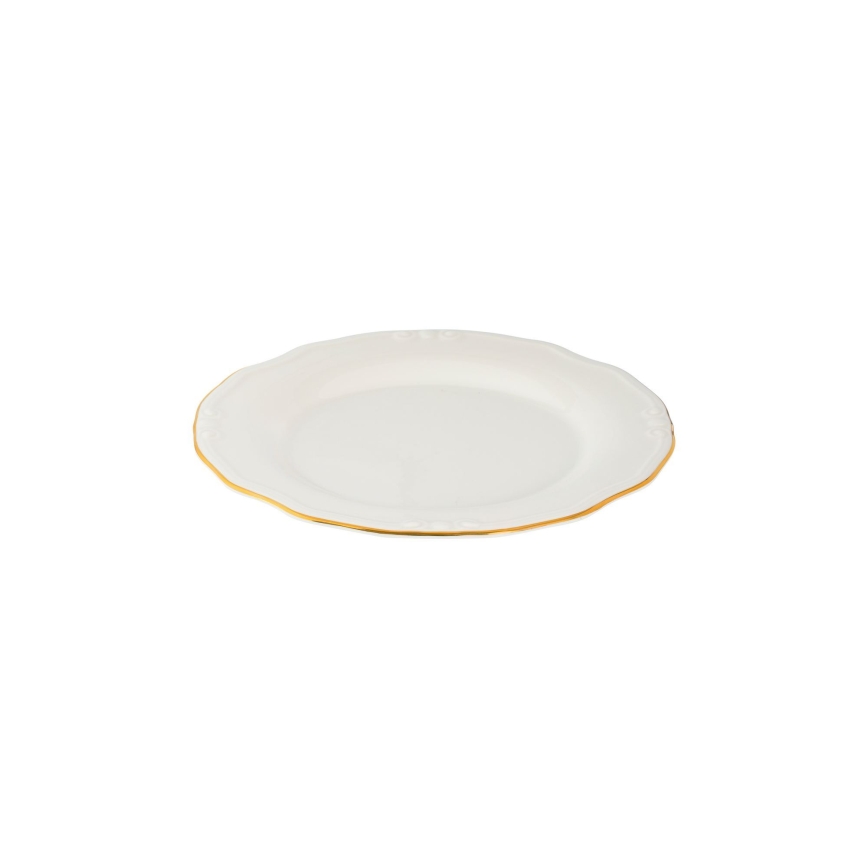 Set de masă, 24 piese, porțelan alb cu detalii aurii