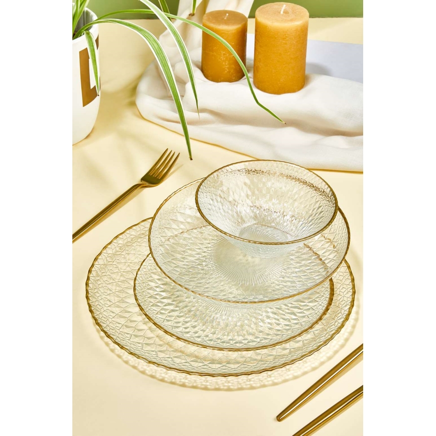 Set de masă, 24 piese, sticlă transparentă/auriu