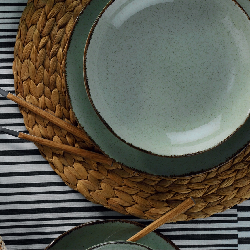 Set de masă, 24 piese, verde, din porțelan