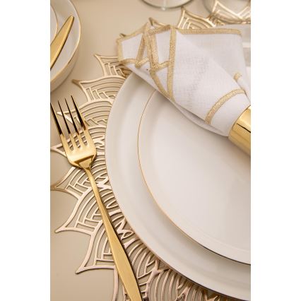 Set de masă, 26 piese, porțelan, alb/auriu