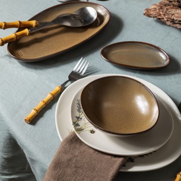 Set de masă 27 piese, porțelan, alb/maro