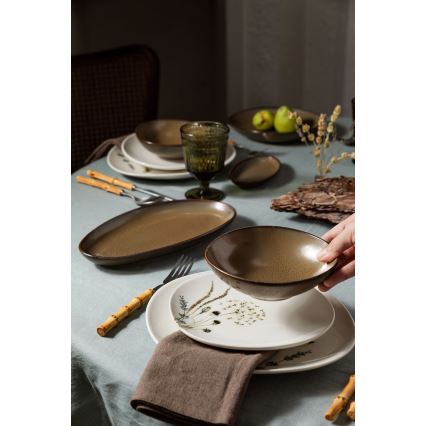 Set de masă 27 piese, porțelan, alb/maro