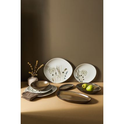 Set de masă 27 piese, porțelan, alb/maro