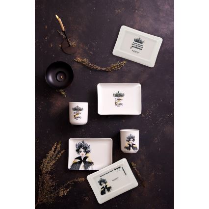 Set de masă, 4 piese, porțelan, negru/alb