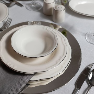 Set de masă 53 piese alb/argintiu/porțelan