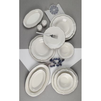 Set de masă, 53 piese, alb/argintiu, porțelan