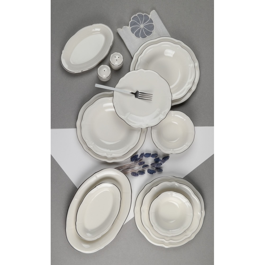 Set de masă, 53 piese, alb/argintiu, porțelan