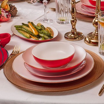 Set de masă 58 piese alb/roșu/porțelan
