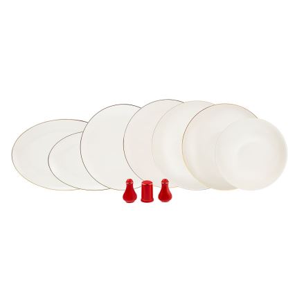 Set de masă 58 piese alb/roșu/porțelan