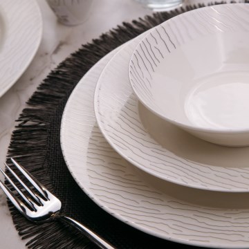 Set de masă 62 piese alb/argintiu/porțelan