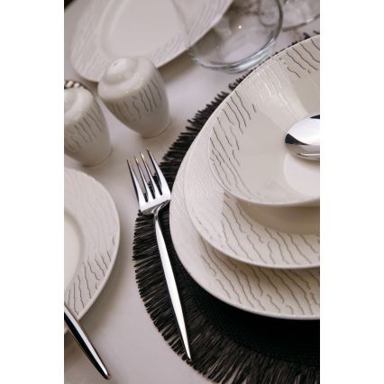 Set de masă 62 piese alb/argintiu/porțelan