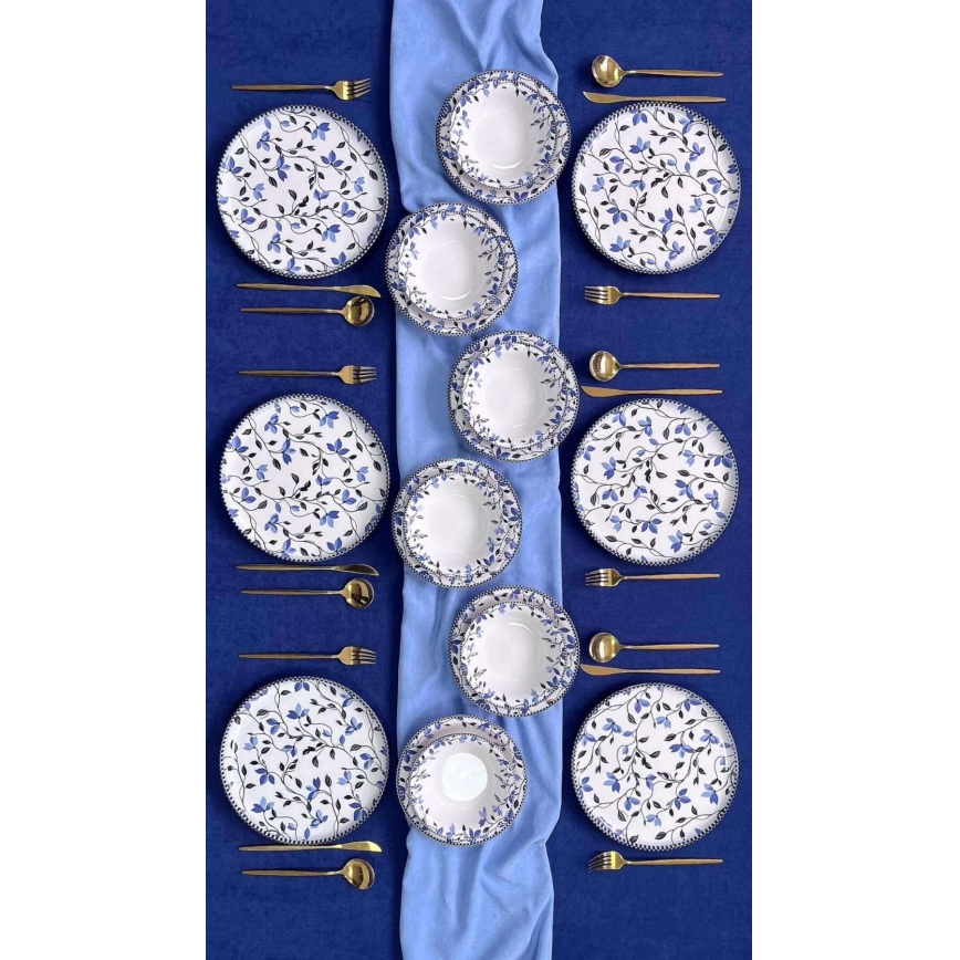 Set de masă din ceramică, 18 piese, albastru/alb