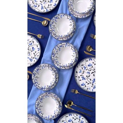 Set de masă din ceramică, 18 piese, albastru/alb