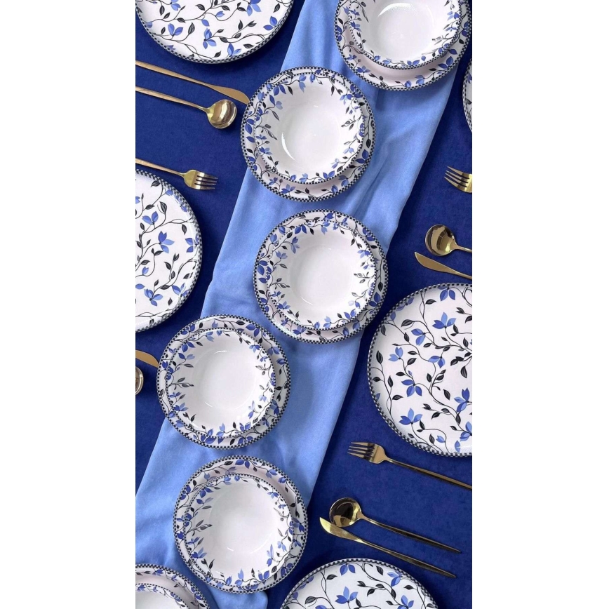 Set de masă din ceramică, 18 piese, albastru/alb