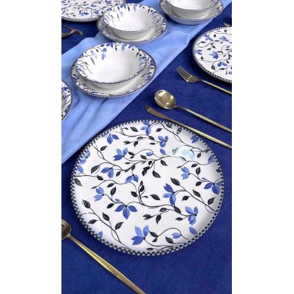 Set de masă din ceramică, 18 piese, albastru/alb