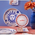 Set de masă din porțelan, 12 piese, roșu/albastru/alb