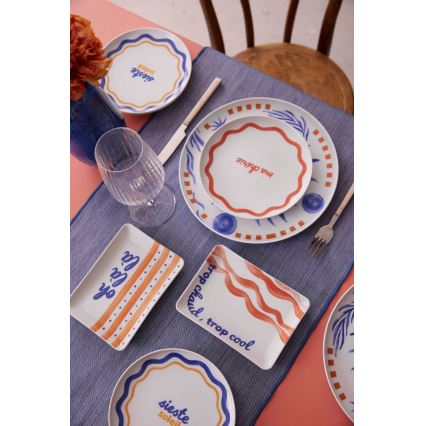 Set de masă din porțelan, 12 piese, roșu/albastru/alb