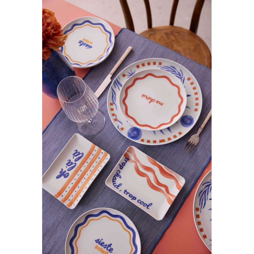 Set de masă din porțelan, 12 piese, roșu/albastru/alb