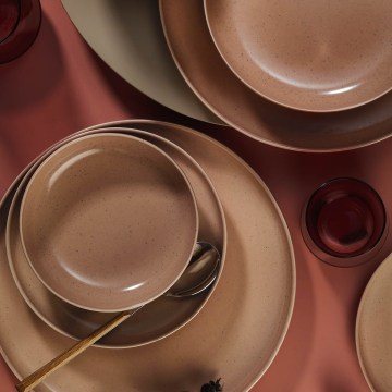 Set de masă din porțelan, 16 piese, maro/bej