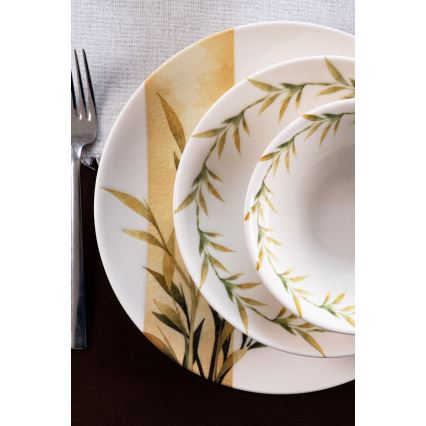 Set de masă din porțelan, 18 piese, alb/verde/galben