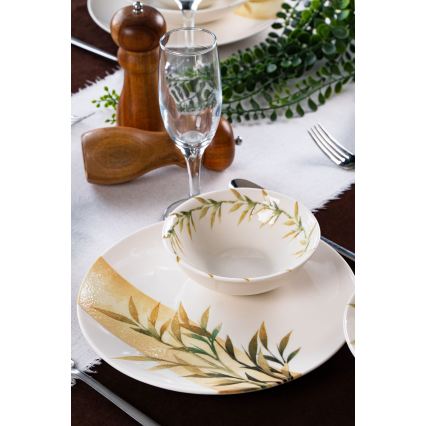 Set de masă din porțelan, 18 piese, alb/verde/galben