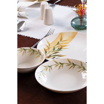 Set de masă din porțelan, 18 piese, alb/verde/galben
