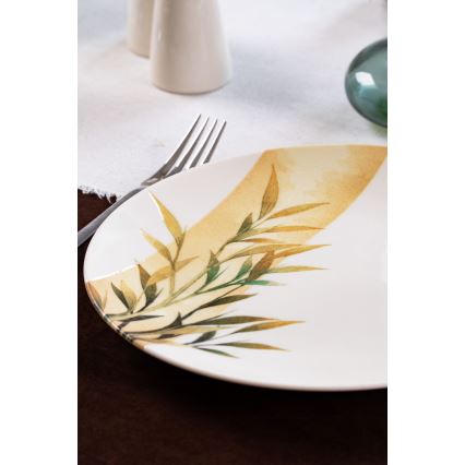 Set de masă din porțelan, 18 piese, alb/verde/galben