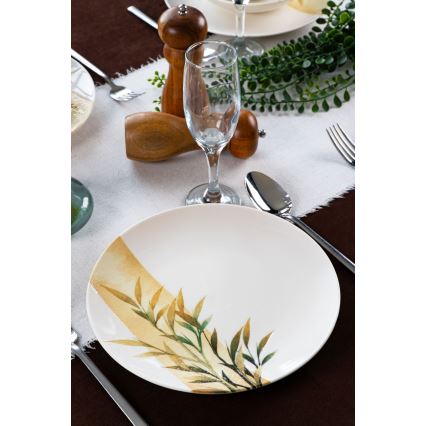 Set de masă din porțelan, 18 piese, alb/verde/galben