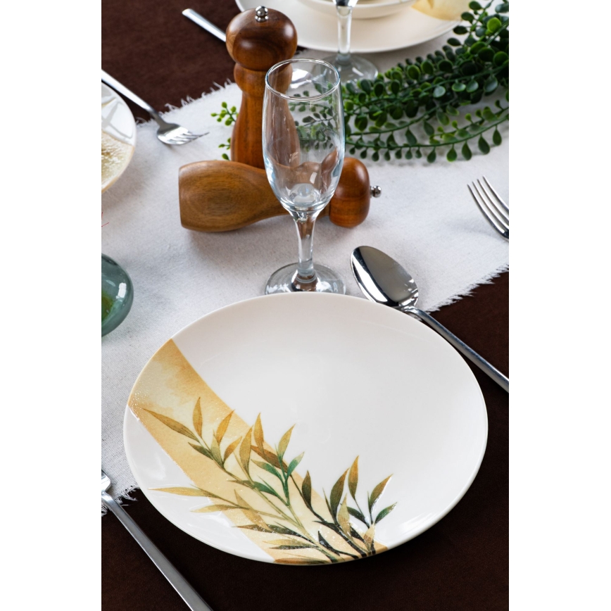 Set de masă din porțelan, 18 piese, alb/verde/galben