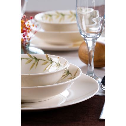 Set de masă din porțelan, 18 piese, alb/verde/galben