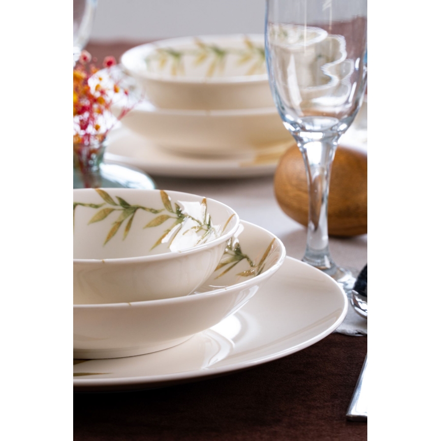 Set de masă din porțelan, 18 piese, alb/verde/galben