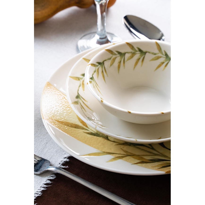 Set de masă din porțelan, 18 piese, alb/verde/galben