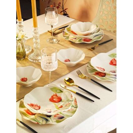 Set de masă din porțelan, 18 piese, roșu/verde/alb