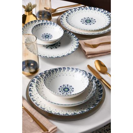 Set de masă din porțelan, 24 piese, alb/albastru