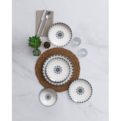 Set de masă din porțelan, 24 piese, alb/albastru