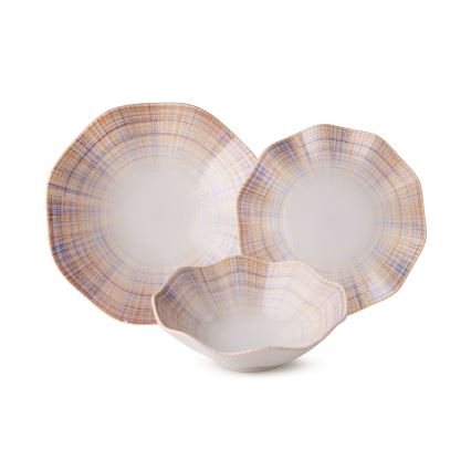 Set de masă din porțelan, 24 piese, portocaliu/albastru