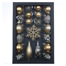 Set de ornamente de Crăciun 25 buc. aurii/argintii