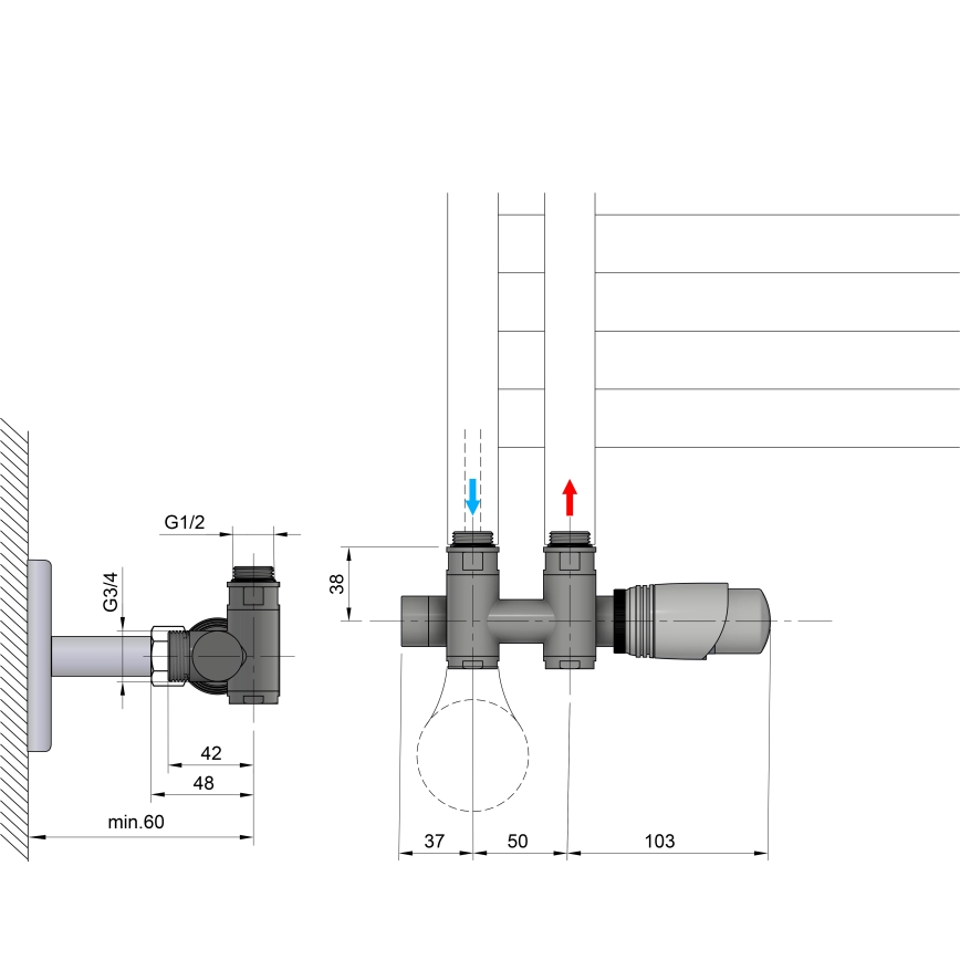 Set de racorduri termostatice pentru racord central Bruckner WICHER COMBI alb