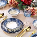 Set de veselă, 12 piese, alb/albastru, porțelan