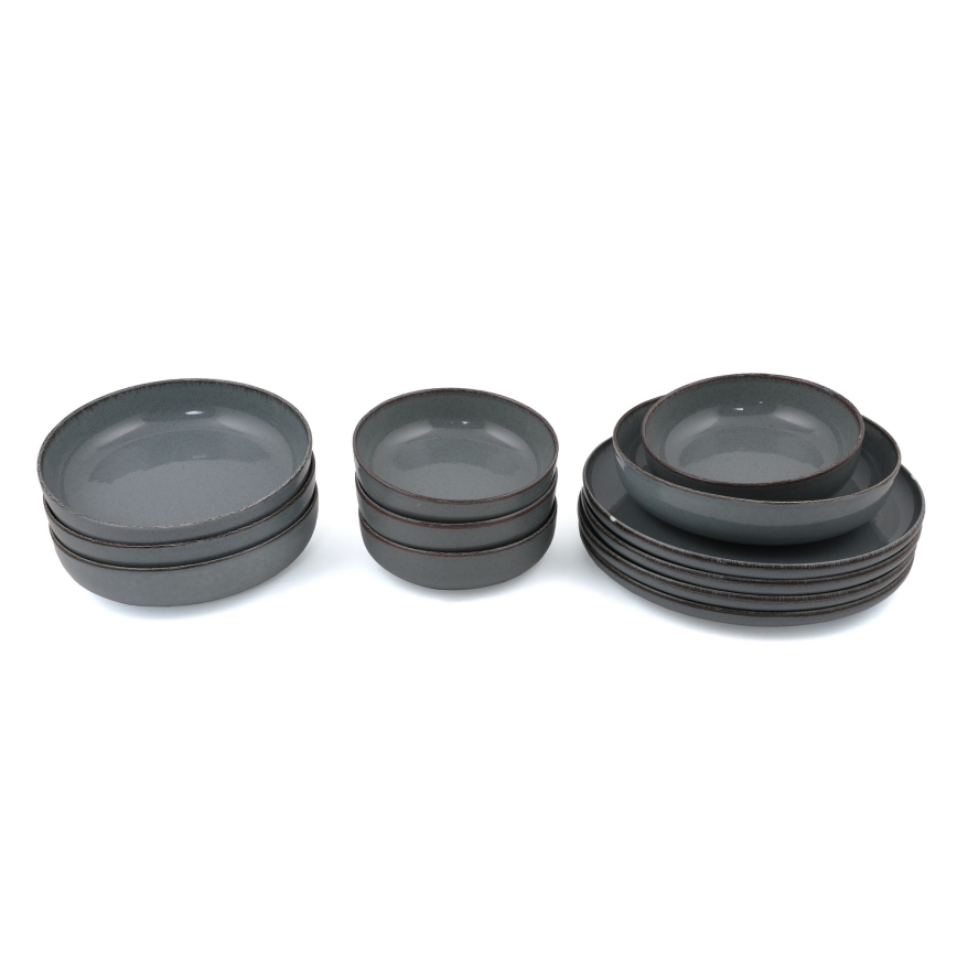 Set de veselă, 12 piese, gri/porțelan