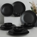 Set de veselă, 12 piese, negru/ceramică