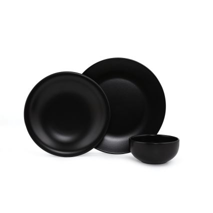 Set de veselă, 12 piese, negru/ceramică