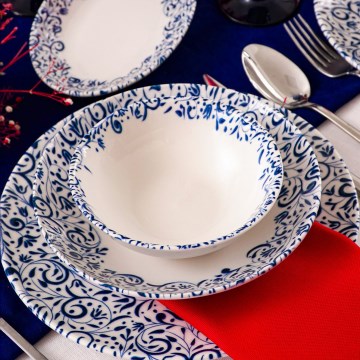 Set de veselă 18 piese alb/albastru/porțelan