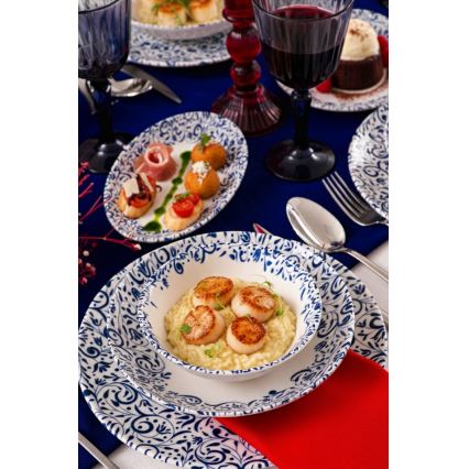 Set de veselă 18 piese alb/albastru/porțelan
