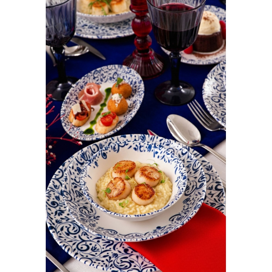 Set de veselă 18 piese alb/albastru/porțelan