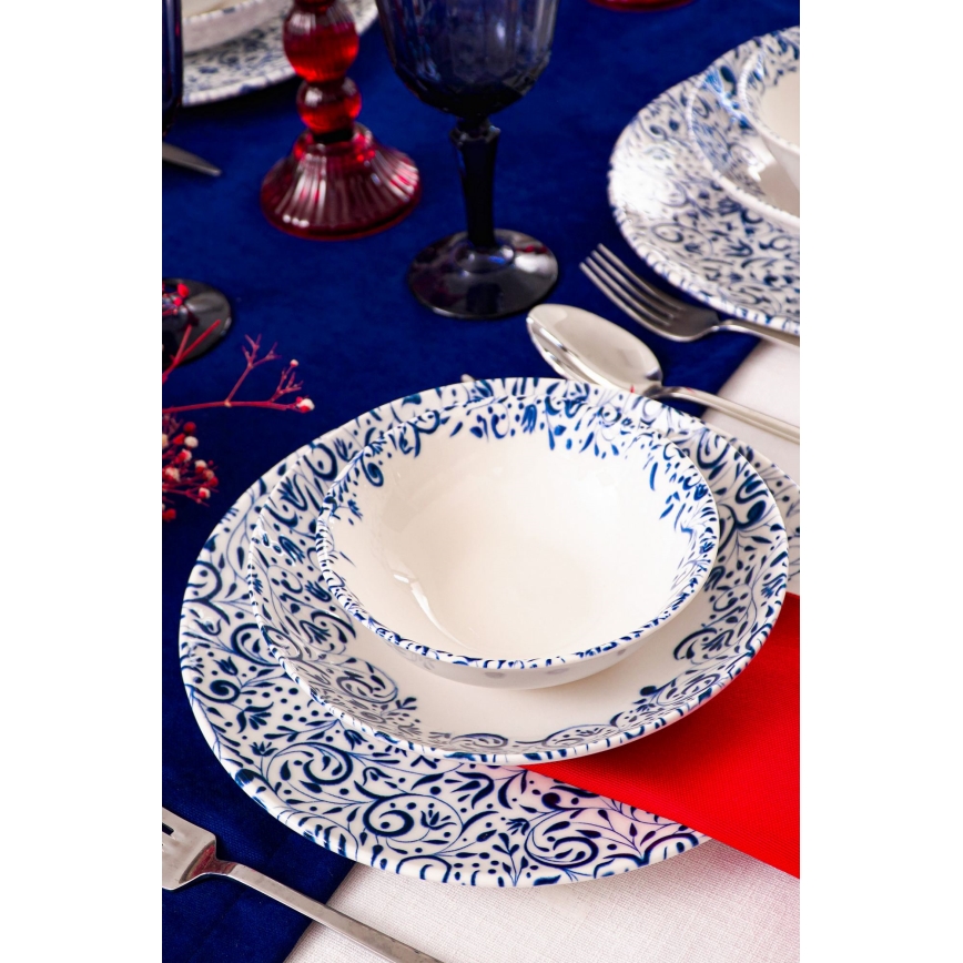 Set de veselă 18 piese alb/albastru/porțelan